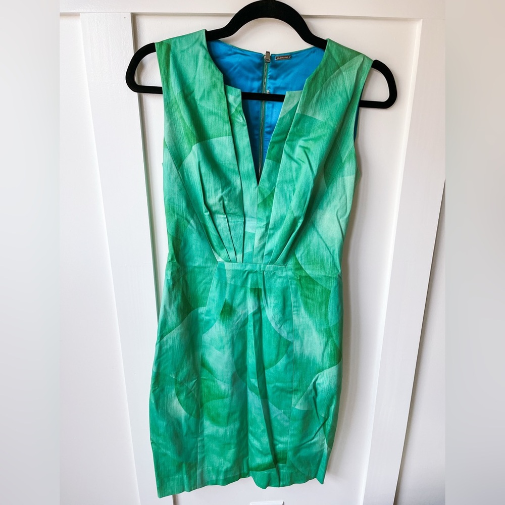 Elie Tahari Green Pleated Sheath Mini Dress